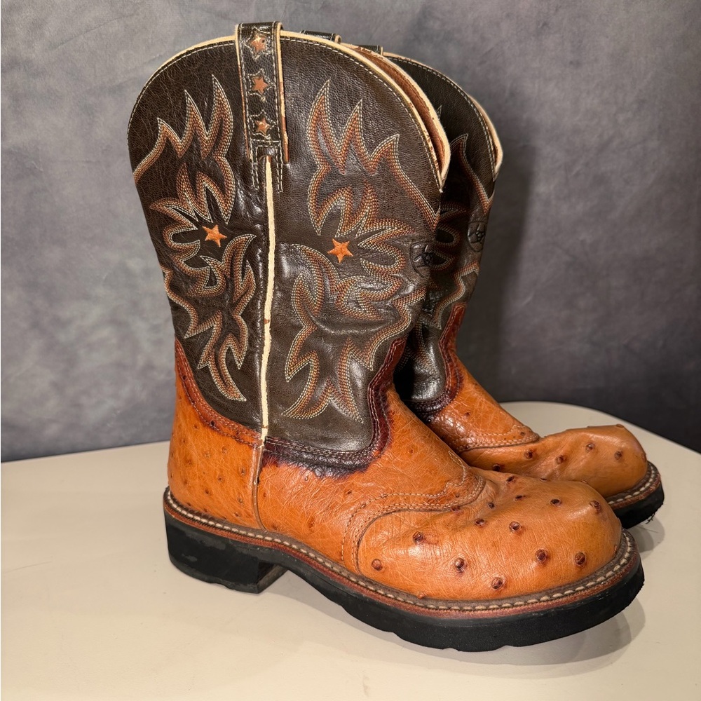 Ariat real ostrich Pro Baby Brown and Tan Western Boots